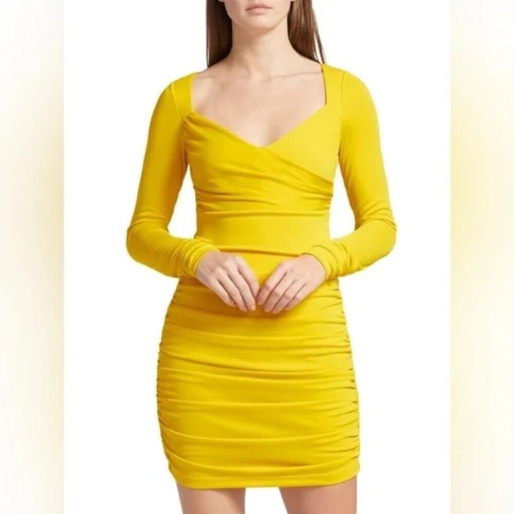 Cinq À Sept Yellow Long Sleeve Ruched mini Dress Size 6